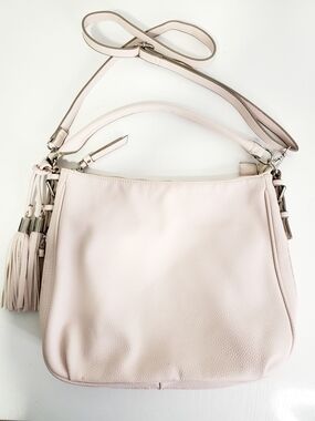 cleo Pale Pink Pebbled Shoulder Bag with Tassel